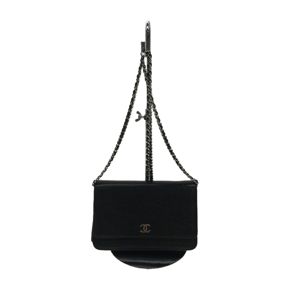 Chanel Camellia Lambskin Leather Chain Wallet Black